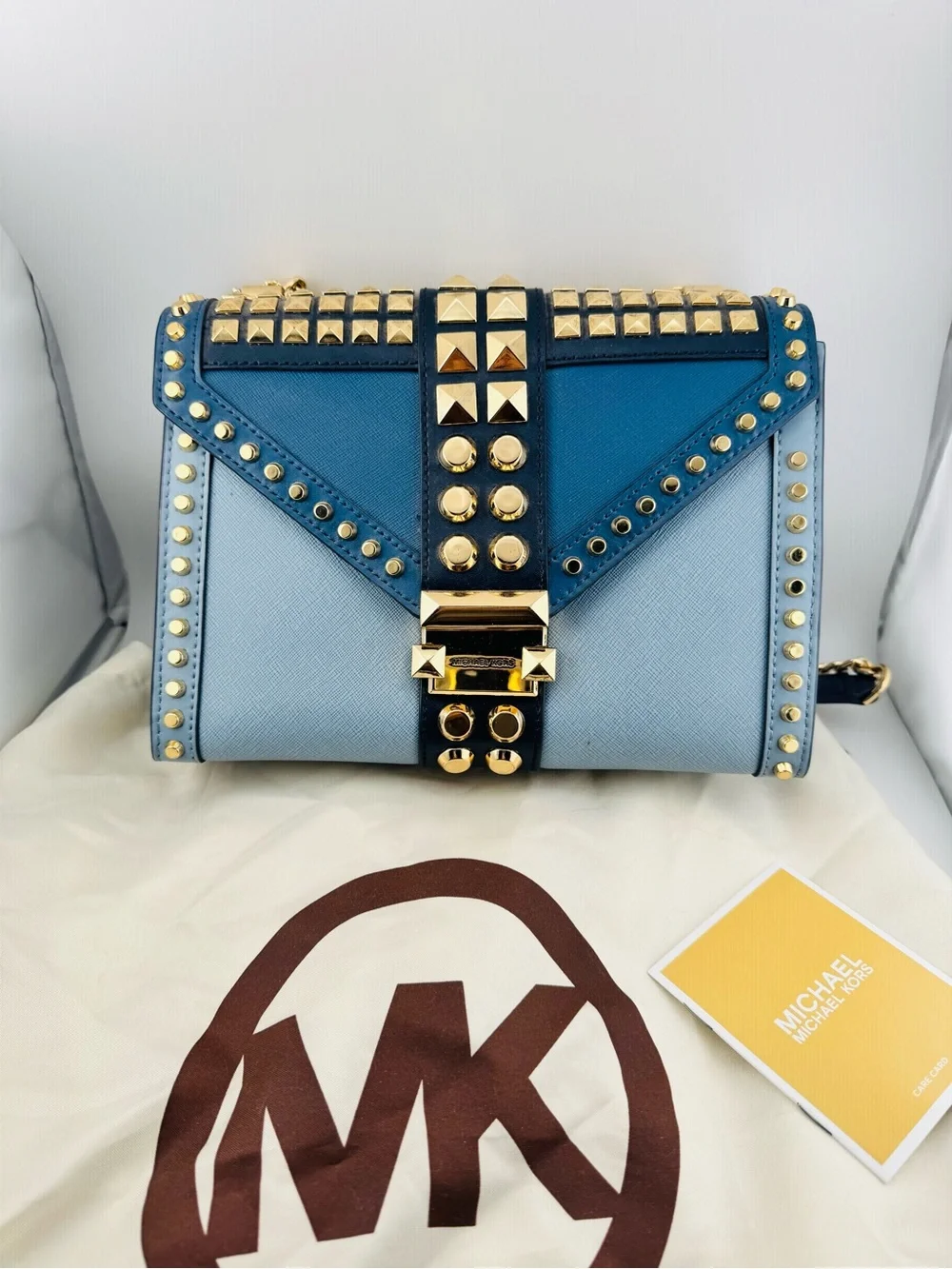 Michael Kors Two-Tone Blue Studded Leather Crossbody